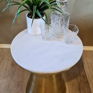 MIA ROUND SIDE TABLE WHITE MARBLE & GOLD - Image 2
