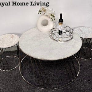 HENRY MARBLE COFFEE TABLE SILVER SET OF 3